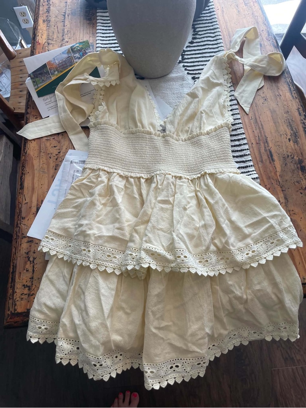 Women’s Cream Tiered Eyelet Sundress with Smocked Waist